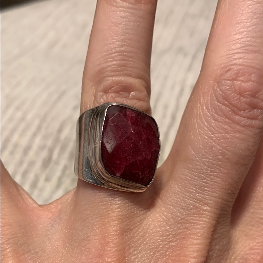Vintage Silver Raw Ruby Stone Ring